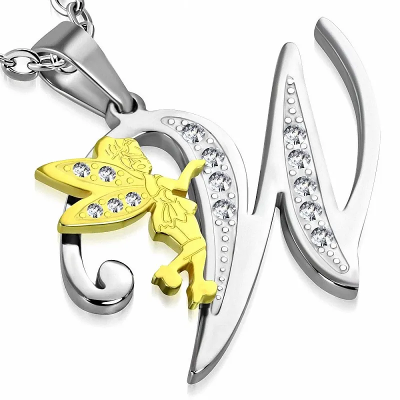 Pendentif en acier fée dorée avec lettre W