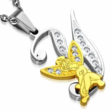 Pendentif en acier fée dorée avec lettre Y