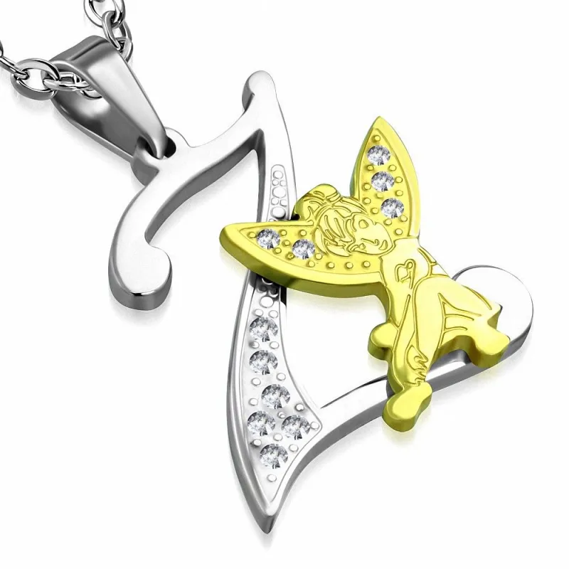 Pendentif en acier fée dorée avec lettre Z