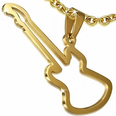 Pendentif homme en acier doré guitare silhouette