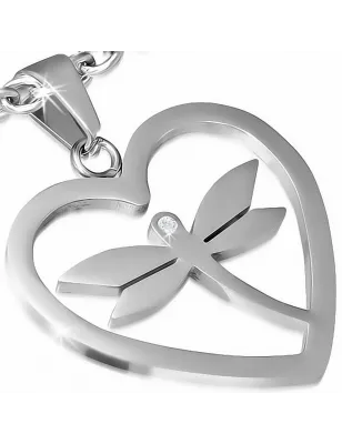 Pendentif en acier coeur avec libellule