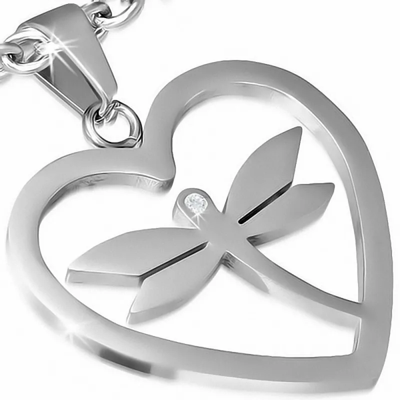 Pendentif en acier coeur avec libellule