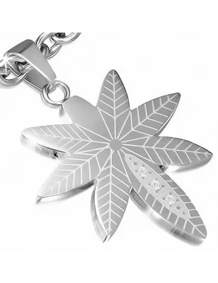 Pendentif en acier feuille de cannabis strass