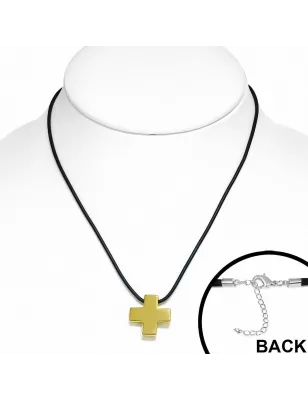 Collier homme caoutchouc avec pendentif tungstène croix doré