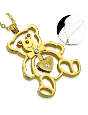 Collier en acier doré avec pendentif teddy bear