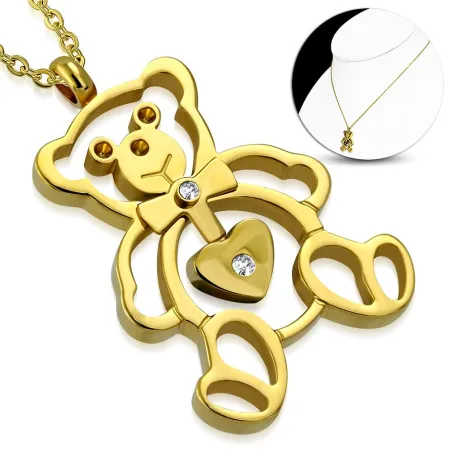 Collier en acier doré avec pendentif teddy bear