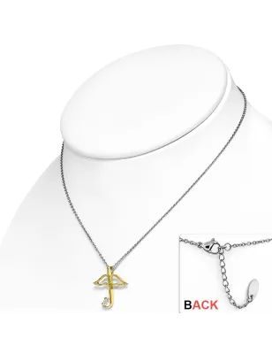 Collier en acier avec pendentif doré parapluie gemme