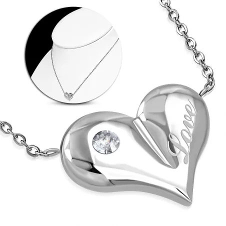 Collier en acier avec pendentif coeur love