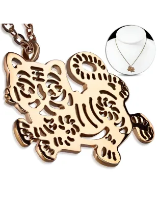 Collier en acier avec pendentif tigre cuivré