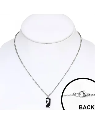 Double collier en acier avec pendentif coeur nacré