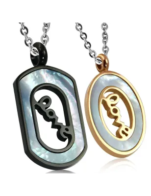 Double collier en acier avec pendentif pour couples love nacré