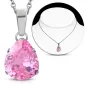 Collier en acier avec pendentif larme zircon rose