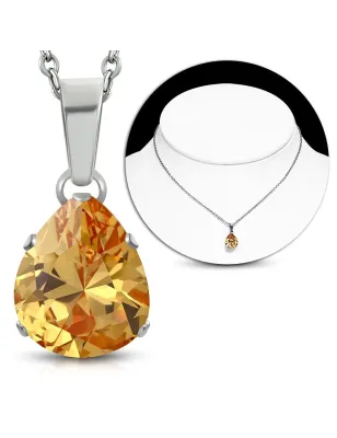 Collier en acier avec pendentif larme zircon topaze