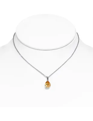 Collier en acier avec pendentif larme zircon topaze