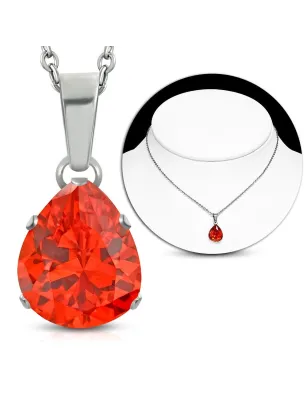 Collier en acier avec pendentif larme zircon orange