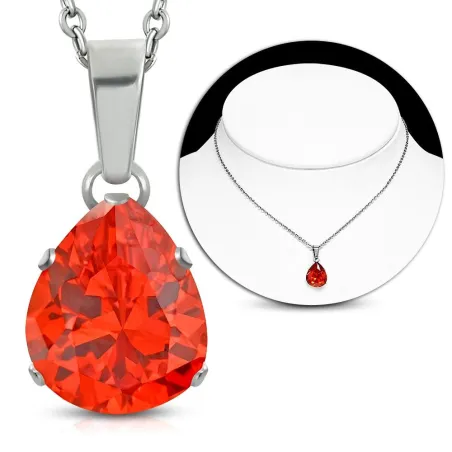 Collier en acier avec pendentif larme zircon orange