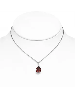 Collier en acier avec pendentif larme zircon rouge