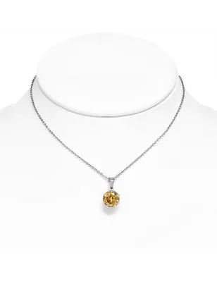 Collier en acier avec pendentif rond zirconium topaze