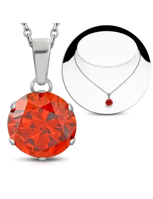 Collier en acier avec pendentif rond zirconium orange