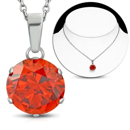 Collier en acier avec pendentif rond zirconium orange