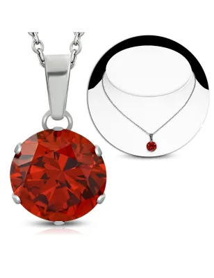 Collier en acier avec pendentif rond zirconium rouge