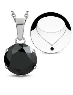 Collier en acier avec pendentif rond zirconium noir