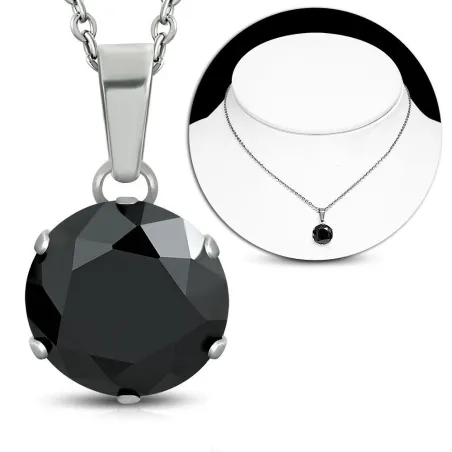 Collier en acier avec pendentif rond zirconium noir