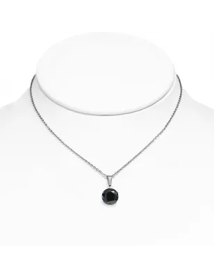 Collier en acier avec pendentif rond zirconium noir