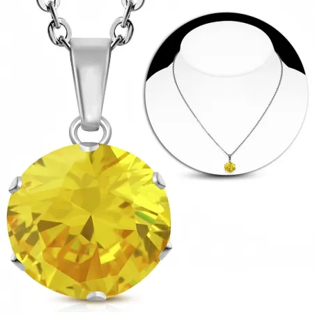 Collier en acier avec pendentif rond zirconium jaune