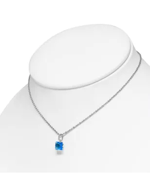 Collier en acier avec pendentif carré zirconium turquoise