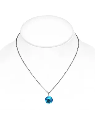 Collier en acier avec pendentif rond zirconium turquoise