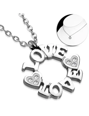 Collier en acier avec pendentif rond love