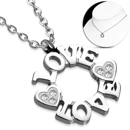 Collier en acier avec pendentif rond love