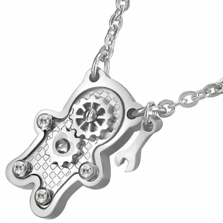 Collier en acier avec pendentif ourson mécanique