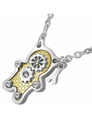 Collier en acier avec pendentif ourson mécanique doré