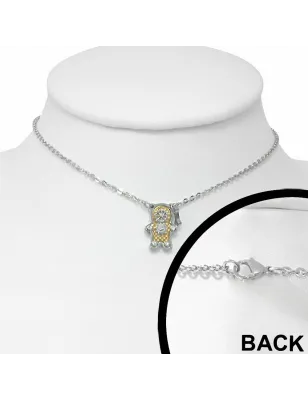 Collier en acier avec pendentif ourson mécanique doré