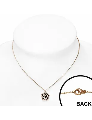 Collier en acier avec pendentif fleur cuivré