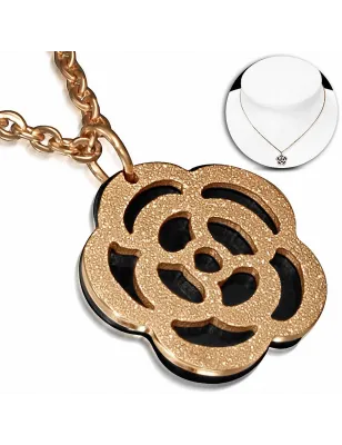 Collier en acier avec pendentif fleur cuivré