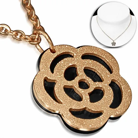 Collier en acier avec pendentif fleur cuivré