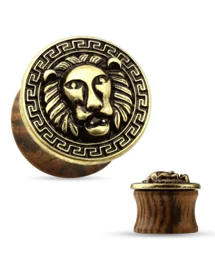 Piercing plug bois avec plaque lion