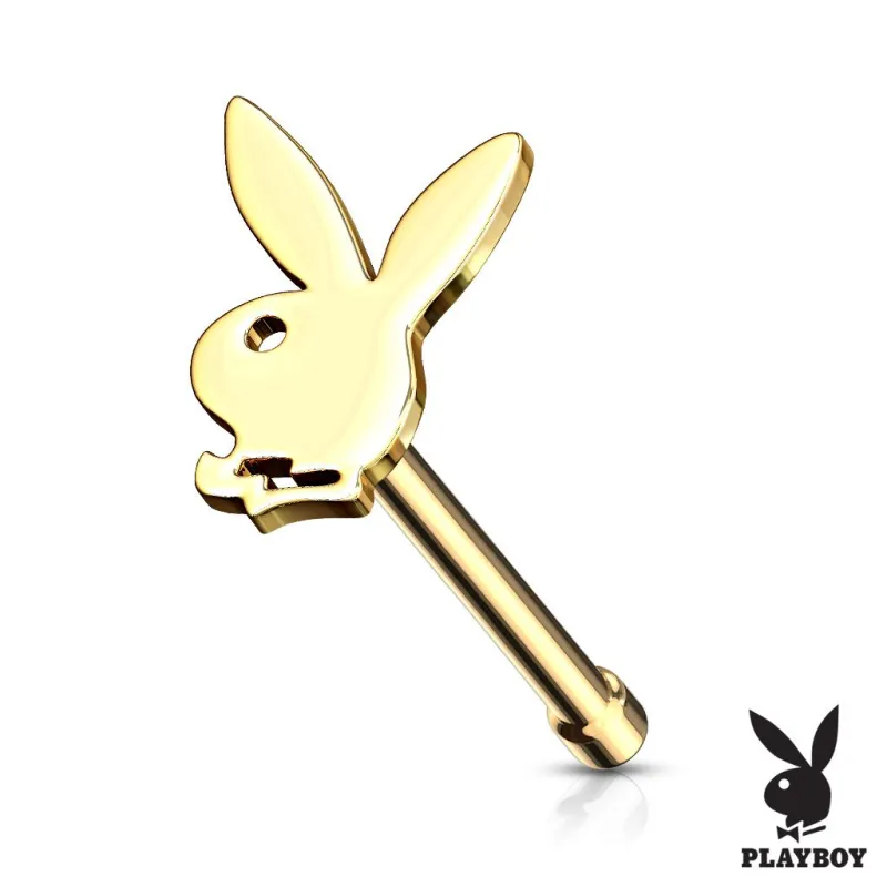 Piercing nez lapin Playboy tige droite doré