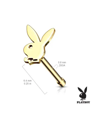 Piercing nez lapin Playboy tige droite doré