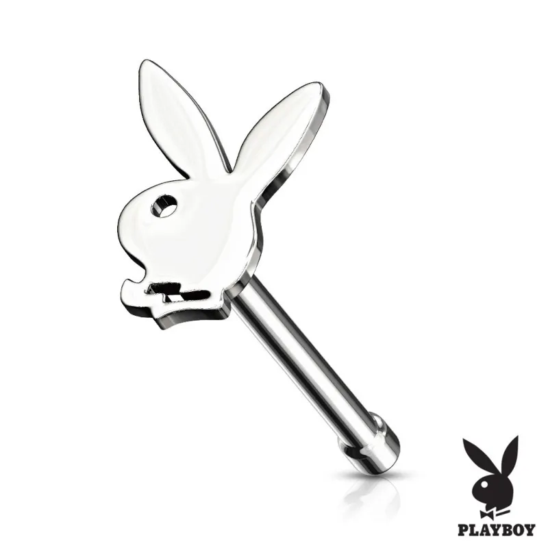 Piercing nez lapin Playboy tige droite argenté