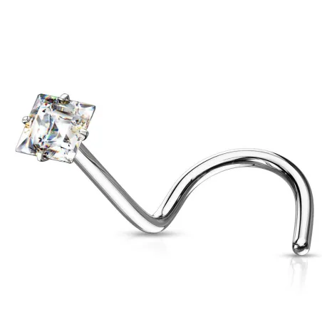 Piercing nez tige tire-bouchon zircon carré blanc