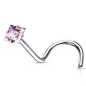 Piercing nez tige tire-bouchon zircon carré rose