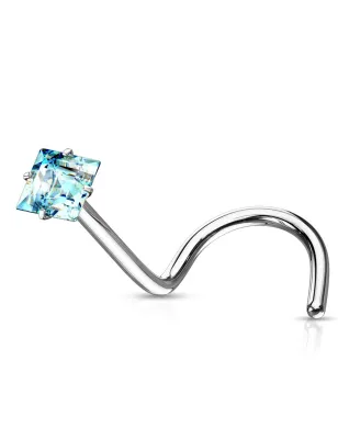 Piercing nez tige tire-bouchon zircon carré turquoise