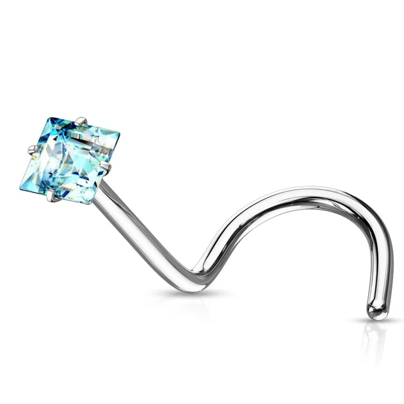 Piercing nez tige tire-bouchon zircon carré turquoise