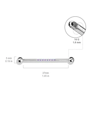 Piercing industriel oreille en acier ligne de strass aurore boréale