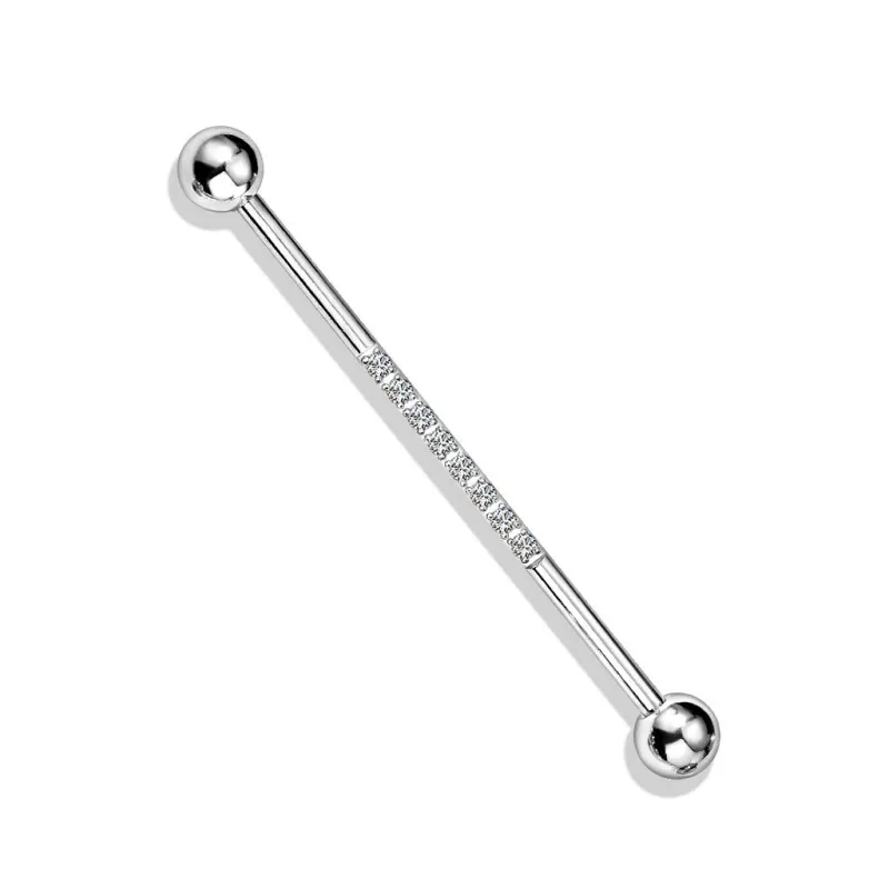 Piercing industriel oreille en acier ligne de strass blanc