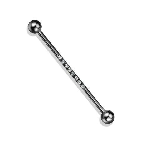 Piercing industriel en acier noir ligne de strass blanc